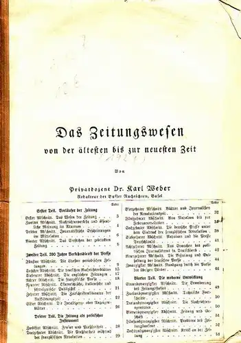 Weber, Karl: Das Zeitungswesen von der ältesten bis zur neuesten Zeit. [Abdruck aus 'Die Neue Volkshochschule]. 