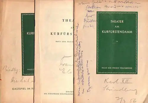 Theater am Kurfürstendamm Berlin. Intendant: Dr. Siegfried Nestriepke, Künstl. Ltg.: Oscar Fritz Schuh (Hrsg.): Programmhefte des Theaters und der Komödie am Kurfürstendamm, Berlin. Spielzeit 1955 / 1956. Konvolut aus 3 Heften. 