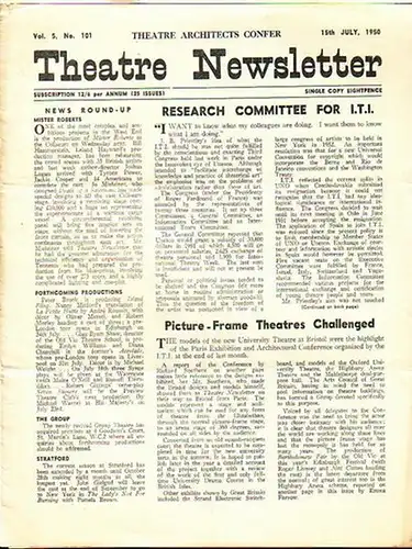 Theatre Newsletter: Konvolut aus 29 (Nr. 101 doppelt) Heften der " Theatre Newsletter " 1946 - 1951  in Englisch. 