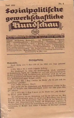 VWA: Sozialpolitische und gewerkschaftliche Rundschau. Nr. 6, Juni 1929. Herausgeber: Verband der weiblichen Handels- und Büroangestellten, Berlin. 
