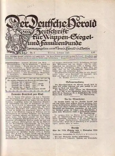 Verein Herold (Hrsg). - G. Adolf Closs: Der Deutsche Herold. Zeitschrift für Wappen-, Siegel- und Familienkunde. Nr. 2.; Februar 1925. LVI. Jahrgang. 