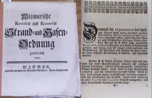 Wismar, Wismar - Wismarsche Revidirte und Renovirte Strand- und Hafen=Ordnung publiciret 1740