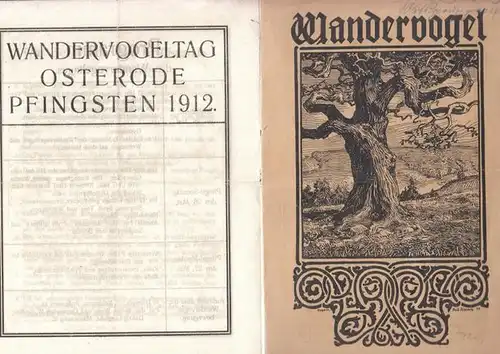 Wandervogel: Konvolut: Wandervogeltag Osterode Pfingsten 1912. 1. Programm des Wandervogeltages. - 2. Uebersichtskarte für das Kriegsspiel der Wandervögel. - 2. Brocken-Notgeld-Schein. 