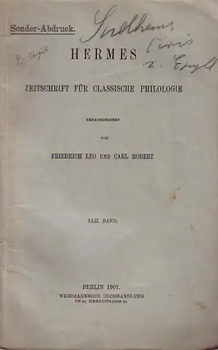 Vergil- Sudhaus, S: Die Ciris und das römische Epyllon. Sonder-Abdruck aus: Hermes. Zeitschrift für classische Philologie. Band XLII. 