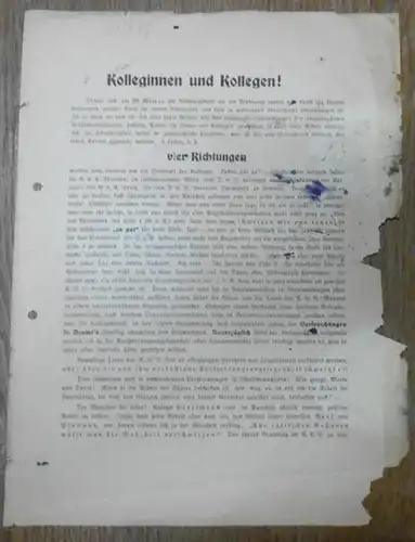 Versicherungswesen. - Allgemeiner Verband der Versicherungsangestellten, Berlin. - Karl Vierath: Kolleginnen und Kollegen! Aufruf zur Betriebsratswahl [ 1922 ]. Auszug: Lieber einen Meter weiter links...