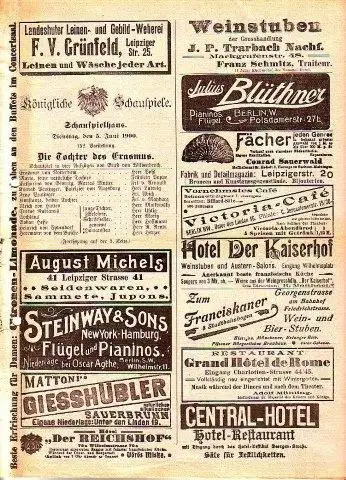 Programmzettel zu: Die Tochter des Erasmus. Schauspiel in vier Aufzügen. Mitwirkende: Herr Pohl, Fräulein Poppe, Fräulein von Arnauld, Herr Ludwig, Herr Matkowsky, Fräulein von Mayburg.. 