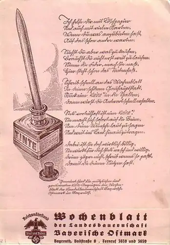 Wochenblatt. - Bayerische Ostmark: Wochenblatt der Landesbauernschaft Bayerische Ostmark. Anzeigenvordrucke. 