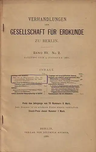 Wiedemann, H: Über die wirtschaftliche Bedeutung der Transkaspischen Eisenbahn. Vortrag am 4. Februar 1888. Aus: Verhandlungen der Gesellschaft für Erdkunde zu Berlin, Band 15, No 2, 1888. 