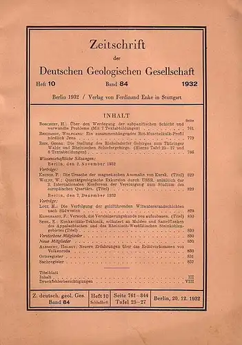 Zeitschrift der Deutschen Geologischen Gesellschaft.  - H. Borchert, Wolfgang  Reichardt, Georg Bein, P. Krusch, W. Wolff, H. Lotz, F. Klinghardt, E. Seidl: Zeitschrift...