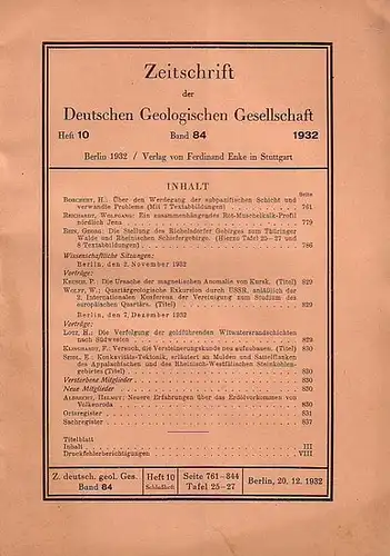 Zeitschrift der Deutschen Geologischen Gesellschaft.    H. Borchert, Wolfgang  Reichardt, Georg Bein, P. Krusch, W. Wolff, H. Lotz, F. Klinghardt, E. Seidl:.. 