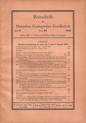 Zeitschrift der Deutschen Geologischen Gesellschaft. - A. Born, A. Sieberg, E. Becksmann, Gerhard Richter, F. Schuh, R. Heinz, F. Wernicke, H. R. von Gaertner, G. Mempel, Rolf Eigenfeld, P. Kraft, K. Keilhack, R. Brinkmann und Ernst Sobotha: Zeitschrift d