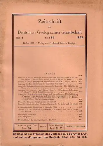 Zeitschrift der Deutschen Geologischen Gesellschaft. - Konrad Keilhack, K. Torley, E. Krenkel, H. Reich, S. Passarge, G. Gürich, A. Wurm, E. Kohl, H. Quiring: Zeitschrift...