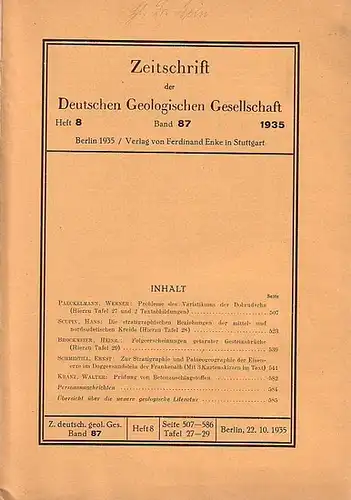 Zeitschrift der Deutschen Geologischen Gesellschaft.   Werner Paeckelmann, Hans Scupin, Heinrich Brockmeier, Ernst Schmidtill, Walter Kranz: Zeitschrift der Deutschen Geologischen Gesellschaft. Band 87, Heft.. 