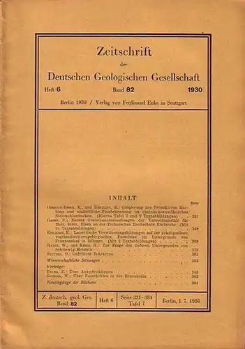 Zeitschrift der Deutschen Geologischen Gesellschaft. - Oberste-Brink, K. und R. Bärtling / E. Gaber / K. Keilhack / W. Haack und H. Reich / O...