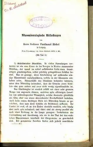 Zirkel, Ferdinand: Mikromineralogische Mittheilungen. 2 Sonderdrucke 1870 und 1872. 
