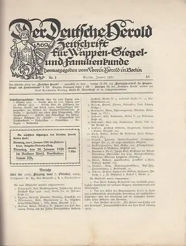 Deutsche Herold, Der. - Verein Herold (Hrsg). - G. Adolf Closs. - Stephan Kekule von Stradonitz: Der Deutsche Herold. Nr. 1, April 1920. 51. Jahrgang...