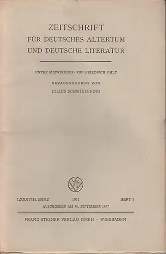 Zeitschrift für Deutsches Altertum und Deutsche Literatur   Schwietering, Prof. Dr. Julius (Hrsg.), Dittrich, Marie   Luise (Mitwirk.).   Klaus von See.. 