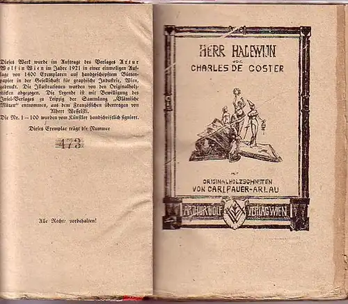 Pauer-Arlau, Carl. - Coster, Charles de (1827-1879): Herr Halewijn. Mit Originalholzschnitten von Carl Pauer-Arlau (1880-1932). 
