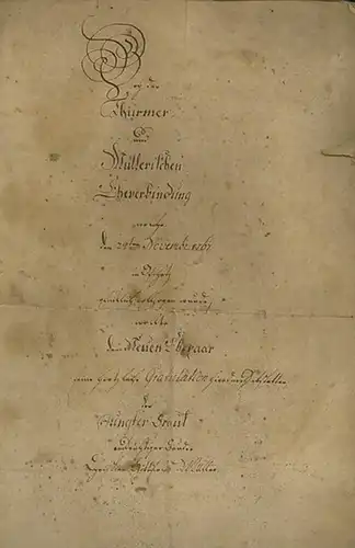 Müller / Thürmer, Bey der Thürmer und Müllerischen Eheverbindung welche den 24ten November 1767 in Oschatz glücklich vollzogen wurde, wollte dem neuen Ehepaar seine hertzlichste...