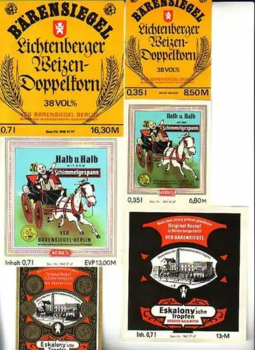 VEB Bärensiegel, Berlin-Adlershof: VEB Bärensiegel, Berlin-Adlershof.  17 verschiedene Flaschen Etiketten in 2 Formaten. 