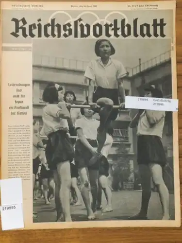 Reichssportblatt. - Reetz, Wilhelm (Hauptschriftleiter). - Margarete Käppel: Reichssportblatt. 9. Jahr, Nr. 24 vom 16. Januar 1942. Aus dem Inhalt: Leibesübungen sind auch für Japan...