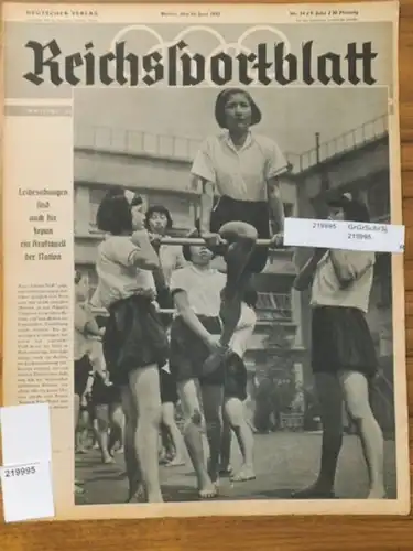 Reichssportblatt.   Reetz, Wilhelm (Hauptschriftleiter).   Margarete Käppel: Reichssportblatt. 9. Jahr, Nr. 24 vom 16. Januar 1942. Aus dem Inhalt: Leibesübungen sind auch.. 