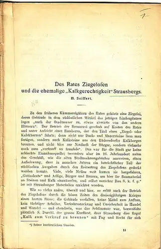 Seiffert, B: Des Rates Ziegelofen und die ehemalige 'Kalkgerechtigkeit' Strausbergs. [Aus 'Brandenburgia']. 