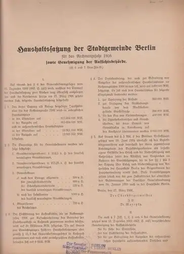 Berlin: Haushaltssatzung der Stadtgemeinde Berlin für das Rechnungsjahr 1936 sowie Genehmigung der Aufsichtsbehörde. 