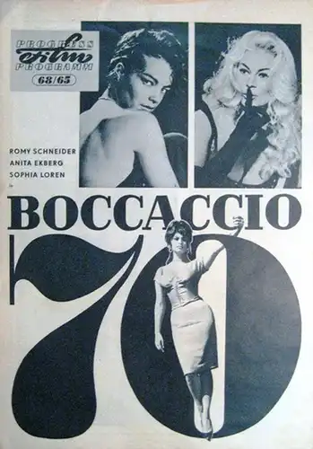 Progress Film Programm. - Anita Ekberg. - Federico Fellini. - Romy Schneider. - Luchino Visconti. - Sophia Loren. - Vittorio de Sica. - Progress Film Programm Nr. 68 /65 &#039;Boccaccio 70&#039; Ein filmisches Scherzo in 3 Akten: &#039;Die Versuchung&#039