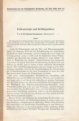 Konvolut Egmont Kummerow: Paläontologie und Drifthypothese / Die norddeutschen Diluvialgeschiebe südlicher Herkunft und ihr Transport / Über einige Süßwasser Ostracoden des Ruhrkohlengebietes. Sonderdruck aus der.. 
