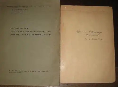 Gothan, Walther: 1). Die Unterkarbon - Flora der Dobrilugker Tiefbohrungen UND 2) Scheinbare Versteinerungen ( ' Pseudofossilien '). Zwei Titel. (Nr. 1 = Abhandlungen der geologischen Landesanstalt Berlin, Neue Folge, Heft 217). 