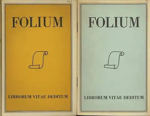 Folium.- Gumbert, Hans Ludig (Hrsg.): Folium - Librorum vitae deditum. Konvolut aus 12 Heften der Zeitschrift, enthalten sind: Heft I/1 , I/3, I/4, I/5, I/6 aus dem Jahr 1951, Heft II/5-6 aus dem Jahr 1952, Heft III/1, III/3-4, III,5-6 aus dem Jahr 1954, 