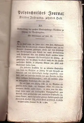 Polytechnisches Journal. Hrsg. v. Johann Gottfried  Dingler: Polytechnisches Journal. Band 9. Heft 2. (1822). (3. Jahrgang, 10. Heft ). 