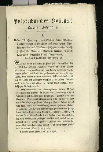 Polytechnisches Journal. Hrsg. v. Johann Gottfried  Dingler: Polytechnisches Journal. Band 4. Heft 1. (1821). (2.Jahrgang ). 