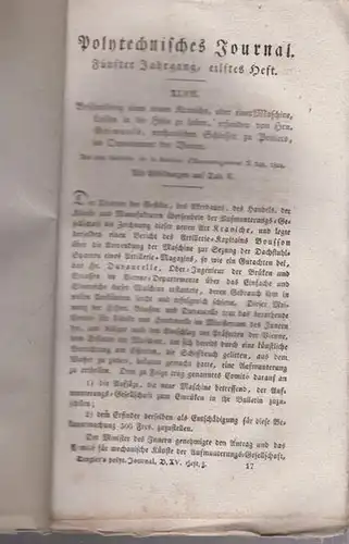 Polytechnisches Journal. Hrsg. v. Johann Gottfried  Dingler: Polytechnisches Journal. Band 15. Heft 3. (1824). (5. Jahrgang, 11. Heft ). 