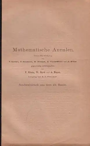 Ritter, Ernst: Die Stetigkeit der automorphen Functionen bei stetiger Abänderung des Fundamentalbereichs. Theil II. Allgemeine Fundamentalbereiche. Sonderabdruck aus: Mathematische Annalen, Band 46,  hrsg. von.. 