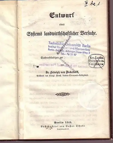 Beckedorff, Ludolph von: Entwurf eines Systems landwirthschaftlicher Versuche. 