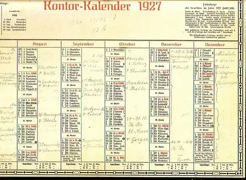 Kontorkalender: Kontor-Kalender 1927. Mit den christlichen Feiertagen für 1928 und den Feiertagen der Israeliten im Jahre 1927 (5687/88) und den Tageslängen. 