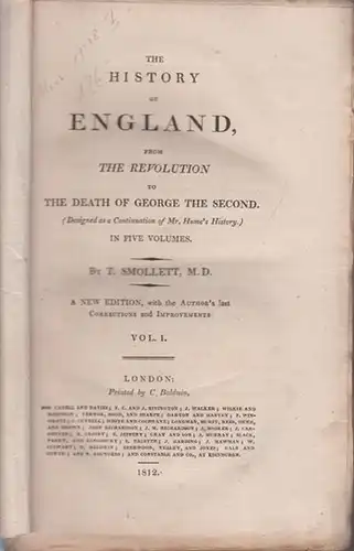 Smollett, T: The History of England, from the revolution to the death of George the second. Only Volume I. 