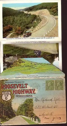 Roosevelt Highway: Souvenir Folder of Roosevelt highway, Pennsylvania, U.S. 6.  Mit Text und Routen-Plan und 18 farbigen Bildern im Postkarten-Format. 