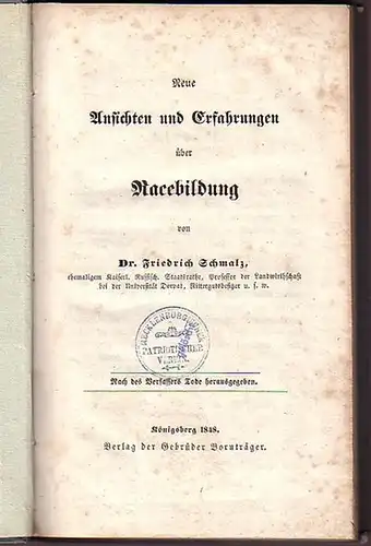 Schmalz, Friedrich: Neue Ansichten und Erfahrungen über Racebildung. Mit Vorwort. 