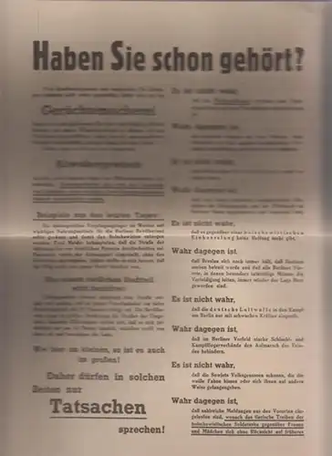 BerlinArchiv herausgegeben von Hans-Werner Klünner und Helmut Börsch-Supan: Haben sie schon gehört? NS-Flugblatt zur Verteidigung Berlins 1945. (Berlin-Archiv, hrsg.v. Hans-Werner Klünner und Helmut Börsch-Supan). 