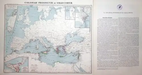 Phönizische und Griechische Kolonien. - Kiepert, Heinrich / Kiepert, Richard (del.): Coloniae Phoenicum et Graecorum. Maßstab 1:9 000 000.  Blatt X aus dem Werk "Formae orbis antiqui" von Heinrich Kiepert. Mit Text von Richard Kiepert. 