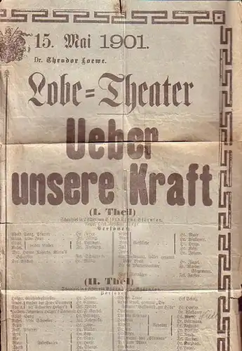 15 Ausschnitte von Theaterzetteln mit Stücktiteln und Besetzungen aus dem Thalia-Theater, [Berlin, Dresdener Straße 72 / 72] und dem Lobe-Theater, Breslau aus den Jahren 1900 / 1901. Regisseure waren Julius Niedt, Steinar, Runge u.a