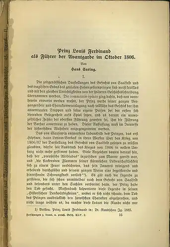 Forschungen zur Brandenburgischen und Preußischen Geschichte. 45. Band   2. Hälfte.  Aufsätze:  Hans Saring: Prinz Öouis Ferdinand als Führer der Avantgarde im.. 