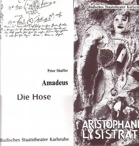 Lysistrata , "Die Hose" , "Amadeus". Programmhefte Badisches Staatstheater Karlsruhe Spielzeit 1991/1992. Konvolut mit 3 Heften und einer Beigabe