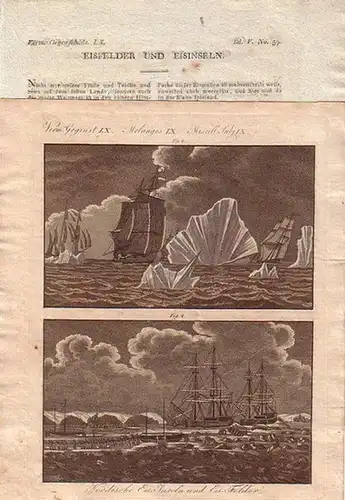 Bertuch, Friedrich Justin: Originalstich -coloriert- Nr. 59 mit zwei Textblättern "Eisfelder und Eisinseln" aus dem Werk "Bilderbuch für Kinder" Band 5. 
