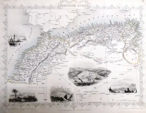 Martin, R.M. (Hrsg.) - Winkles, H. (ill) /Greatbach,G. (engraved) / Rapkin, John (The Map Drawn & Engraved by): steal engraving / Grenzcolorierter Stahlstich Northern Africa. Mit weiteren 5 Bildstahlstichen 1)Mogador. 2) Marocco. 3) Constantine. 4) Algier