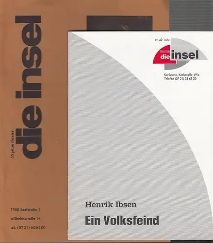 Konvolut mit 2 Heften. Erstaufführung 1987 "Geschichte eines Pferdes" / 1992 "Ein Volksfeind". Programm-Hefte des Theaters -Die Insel-Karlsruhe Spielzeiten 1983 - 1992