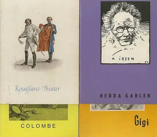 Colombe von Jean Anouilh ; "Hedda Gabler" von Henrik Ibsen ; "Minna von Barnhelm" von G. E. Lessing ; "Gigi" von Vicki Baum. Programmhefte des Renaissancetheaters Berlin, Spielzeit 1960-1966. Konvolut von 4 Heften